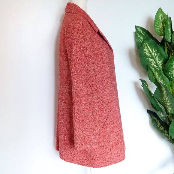 Ellen Tracey Red Herringbone Wool Single-breasted Blazer Coat Classic Office 14 - Picture 6 of 14